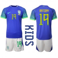Echipament fotbal Brazilia Antony #19 Tricou Deplasare Mondial 2022 pentru copii maneca scurta (+ Pantaloni scurti)